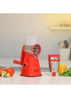 Buy 3-in-1  Manual Rotary Drum Grater with Stainless Steel  3 Interchangeable Blades, Round Vegetable Slicer in Saudi Arabia