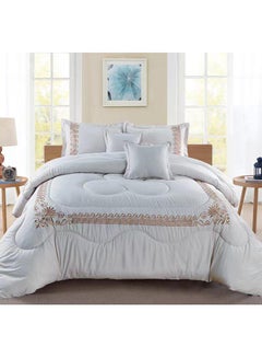 Buy COMFY 6 PC EMBROIDERY FLORAL COTTON SOFT KINGSIZE COMFORTER SET WHITE in UAE