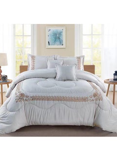 اشتري COMFY 6 PC EMBROIDERY FLORAL COTTON SOFT KINGSIZE COMFORTER SET WHITE في الامارات