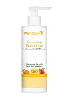 اشتري لوشن الجسم الواقي من الشمس WishCare SPF50 - واسع الطيف - حماية من الأشعة فوق البنفسجية فئة A وB مع عدم وجود طبقة بيضاء - مع بذور الجزر والتوت - للرجال والنساء - 200 مل في الامارات