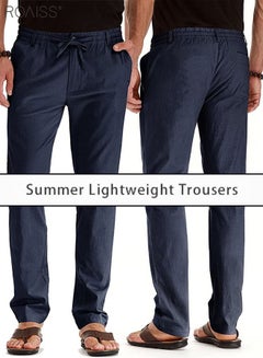 اشتري Men'S Casual Solid Color Pants Loose Drawstring Waist Elastic Design Cotton Versatile Trousers في السعودية