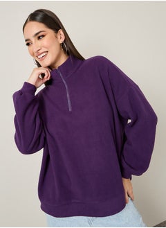 اشتري Oversized Fit Half Zip Fleece Sweatshirt في السعودية