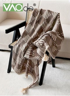 Buy Home Throw Blanket Bohemian Colorful Striped Blanket with Tassels Decorative Woven Textured, Soft Cozy Lightweight Blanket for Couch Bed Outdoor in Spring Summer 110*130CM in Saudi Arabia