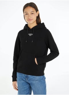 Buy Women's Essential Logo Pullover Hoodie - Cotton, Black in Saudi Arabia