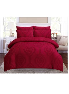 اشتري طقم لحاف سرير قطن فاخر مع لحاف ثابت وغطاء وسادة ملاءة سرير ملاءة سرير حمراء في الامارات