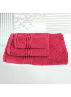 Buy 3 Pcs Events Dyed Towel set 550 GSM 100% Cotton Terry Viscose Border 1 Bath Towel (75x145) cm, 1 Hand Towel (50x90) cm, 1 Face Towel (33x33) cm Premiun Look Luxury Feel Extremely Absorbent Red Color in UAE