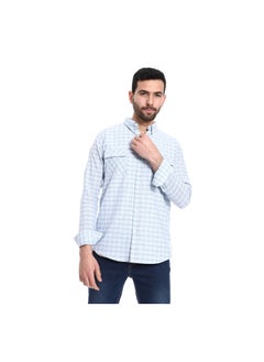 Buy Windowpane Pattern Long Sleeves Shirt - Baby Blue & White in Egypt