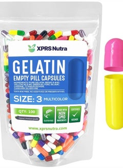 اشتري Size 3 Empty Capsules - 100 Count Empty Gelatin Capsules - Empty Pill Capsules - DIY Capsule Filling - Pure Bovine Pill Capsules Empty Gel Caps (Multi Color) في الامارات