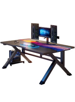 اشتري Gaming Computer Desk with Metal Frame and Host Bracket for Home Office Black（80*60*75cm） في الامارات