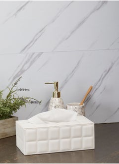 Buy White Quilted Leather Look Tissue Box in Saudi Arabia