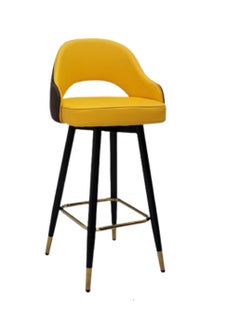 Buy SILA Barstool Counter Height Stools Bar Stool with Back High Bar Chair Modern Stylish Chairs for Kitchen Counter PU Leather Seat Foam Top Seat Moving 360° Degree Color Yellow & Dark Brown in UAE
