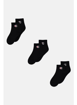 Buy Kids Boy 3 Pair Embroidered Logo Socks, Black in UAE