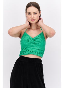 Buy Women Halter Neck Sleeveless Eyelet Top, Green in UAE