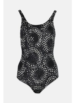 Buy Women One Piece Allover Print Swimsuit, Black Combo in Saudi Arabia