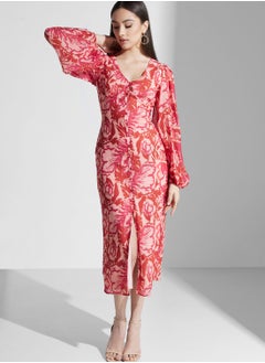 Buy Floral Printed Balloon Sleeve Dress in UAE