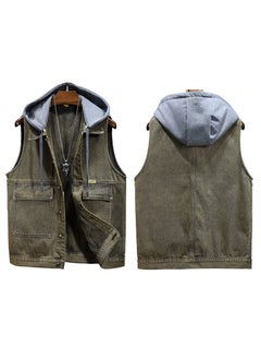 اشتري 2024 Unisex Trendy Denim Vest Hooded Sleeveless willow yellow في السعودية