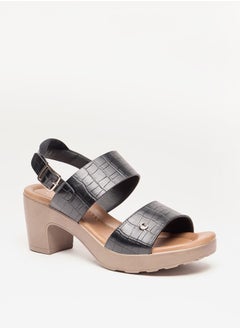 اشتري Women Textured Block Heel Sandals with Buckle Closure في الامارات