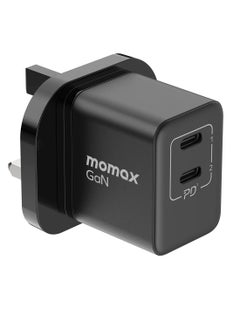 Buy Momax One Plug GaN 35W 2-Port Mini Fast Charger 2 USB-C port - Black in Saudi Arabia