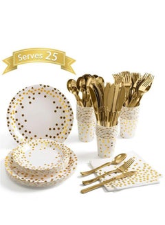 Buy 200-Piece Disposable Party Cutlery Sets Plastic Forks and Spoons Paper Plates Napkin Cups for Engagement Weddings Party Dining in Saudi Arabia