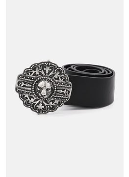 اشتري Women Lion Plate Studded Leather Belt, Black في السعودية