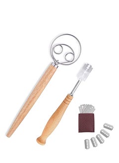 اشتري Bread Lame and Large Danish Dough Whisk Set, With 5 Replacement Blades and Leather Protective Cover Stainless Steel Bread Making Tools for Pastry, Baking Cake في السعودية