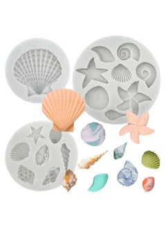 اشتري 3 PCS Marine Theme Cake Fondant Silicone Mold Seashell Conch Starfish Coral Baking Molds for DIY Cake Decoration Chocolate Candy Polymer Clay Crafting Projects في الامارات