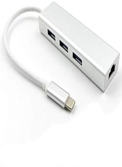 Buy USB Type C to 3 Ports USB 3.0 Hub with Ethernet Adapter White in Egypt