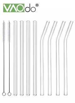 اشتري 8PCS Glass Drinking Straw Reusable Heat-resistant Explosion-proof High Borosilicate Glass Straw with Straw Brush 10mm Diameter Cold-resistant Creative Glass Juice Straw في السعودية