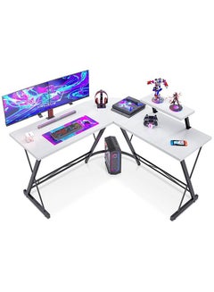 Buy L Shaped Corner Desk Gaming Table Home Office Workstation with Large Monitor Stand in UAE