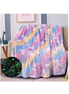 Buy Glow in The Dark Throw Blanket For Boys and Girls - 50 x 60 Unicorns Gift Blanket Soft Cozy Flannel Fleece Blanket for Toddler Luminous Plush Blanket Birthday in UAE
