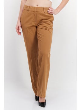 Buy Women Plain Straight Leg Pants, Tan in UAE