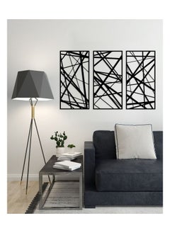 Buy Decorative Abstract linear pattern wooden wall Art 3 panels 80X130 cm in Egypt