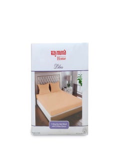 Buy Raymond Home King Flat Sheet Bedsheet 144 Thread Count Luxirious Mercerised 100% Long Staple Cotton Bedding Solid Pre Shrunk Percale Finish Bed Linen with 2 Pillow Case - Peach (274 * 274 CM) in Saudi Arabia