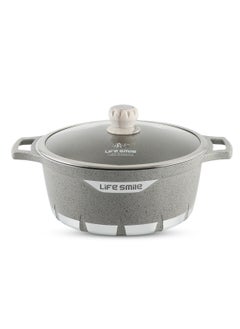 اشتري 32cm Non Stick Cooking Pot - Granite Coated Aluminum Soup Pot Stock Pot With Tempered Glass Lid - PFOA Free Oven Safe - Kitchen Casserrole Pots for Cooking (Grey) في الامارات