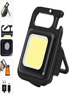 اشتري COB Small Flashlights, 500Lumens Bright Rechargeable Keychain Mini Flashlight 3 Light Modes Portable Pocket Light with Folding Bracket Bottle Opener and Magnet Base for Fishing, Walking and Camping في مصر