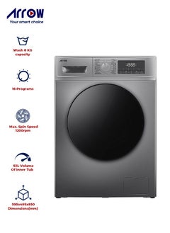 Buy FRONT LOAD WASHING MACHINE 8KG, SILVER COLOR, DOUBLE LAYER DOOR,RO-09FWTS-01 in Saudi Arabia