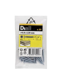 Buy Diall Zinc-Plated Carbon Steel Wood Screw Pack 3.5 x 30mm 20Pcs in UAE