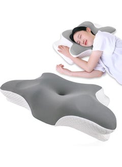 Buy Tycom Butterfly Shape Cervical Pillow for Shoulder and Neck Pain Relief Memory Foam Neck Pillow Ergonomic Orthopedic Neck Support Pillow for Side Back Stomach Sleeping with Washable Cover Grey. in UAE