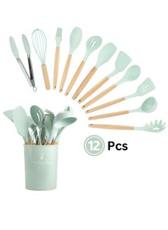 Buy Cooking Utensil Set 12 Pcs Non-Stick Silicone Spatula Set Kitchen Utensils Set With Wood Handles Kitchen Spatula Cookware Utensils Set for High Heat Resistant Silicone kitchen Tools Set in UAE