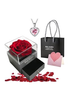 Buy Adando Eternal Rose with Gift Box Cute Eternal Red Rose Set with I Love You Necklace Handmade Preserved Rose Jewelry Box for Mom/Wife/Girlfriend A Romantic Gift for Her in UAE