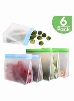 اشتري Reusable Snack Bags Food Bags Food Storage Bags Ziplock Bags BPA Free Flat Freezer Bags Sandwich Bags Leakproof Freezer Bags, Resealable Lunch Bag for Meat Fruit Veggies 3 Green 3 Blue في السعودية
