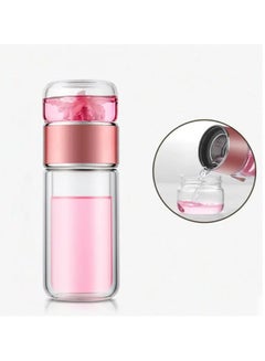 Buy 420 ml Glass Tea Infuser Bottle, Double Layer Glass Water Bottle Stainless Steel Leak Proof Tea Cup for Office Travel Home Rose Gold in Saudi Arabia