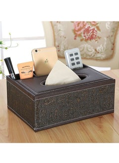 اشتري Multifunctional Tissue Box Cover Holder,PU Leather Nightstand Organizer For Bathroom Vanity Countertops Decor,Napkin Dryer Dispenser في السعودية