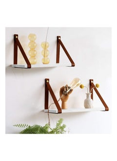 Buy PU Brown Leather Strap Wall Floating Shelf  White in Egypt