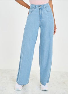 Buy High Waist Wide Leg Denim Jeans in Saudi Arabia