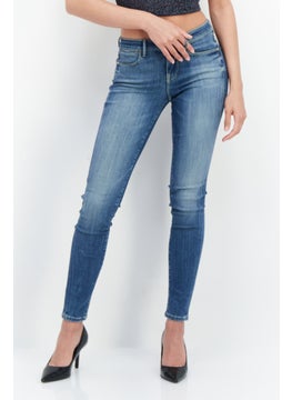 Buy Women Skinny Fit Mid Waist Washed Denim Jean, Blue in UAE