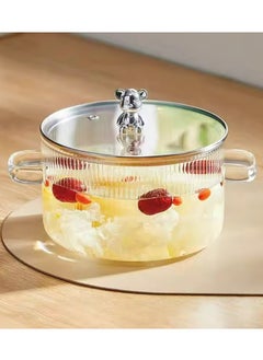 Buy Stock Pot Classic Design High Borosilicate Glass Pot Food Grade Cute Cub Style Lid for Soup Stewing Cooking Boiling Water With Handles in UAE