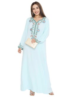 Buy PURE MUSLIN SILK COTTON WITH UNIQUE THREAD EMBROIDERY ARABIC KAFTAN JALABIYA DRESS in Saudi Arabia