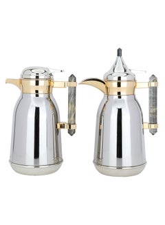 Buy Thermos Set Silver Steel Golden Mouth Black Marble Handle 2 H in Saudi Arabia