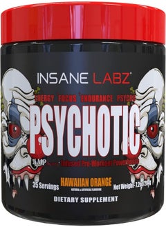 Buy Insane Labz Psychotic, High Stimulant Pre Workout Powder, Extreme Lasting Energy, Focus and Endurance with Beta Alanine, Creatine Monohydrate DMAE, 35 Srvgs (Hawaiian Orange)… in UAE